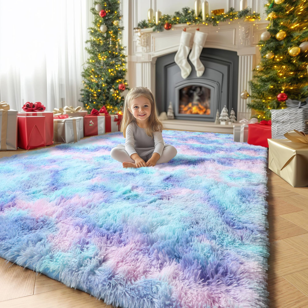 Amdrebio Light Pink Fluffy Fuzzy Area Rug 4x6 for Girls Bedroom Kids Room