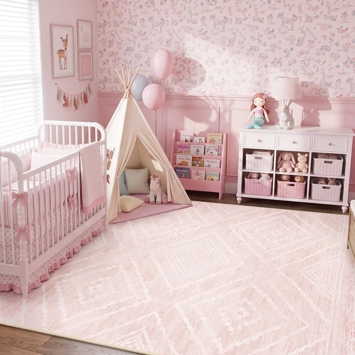 BESTSWEETIE 5'x7' Washable Area Rug for Living Room Bedroom Lightpink