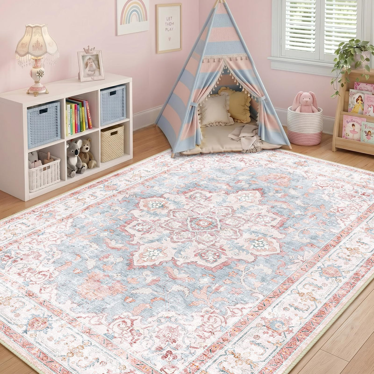 CAPALOCA 5x7 Washable Nursery Girls Low Pile Area Rug Pink
