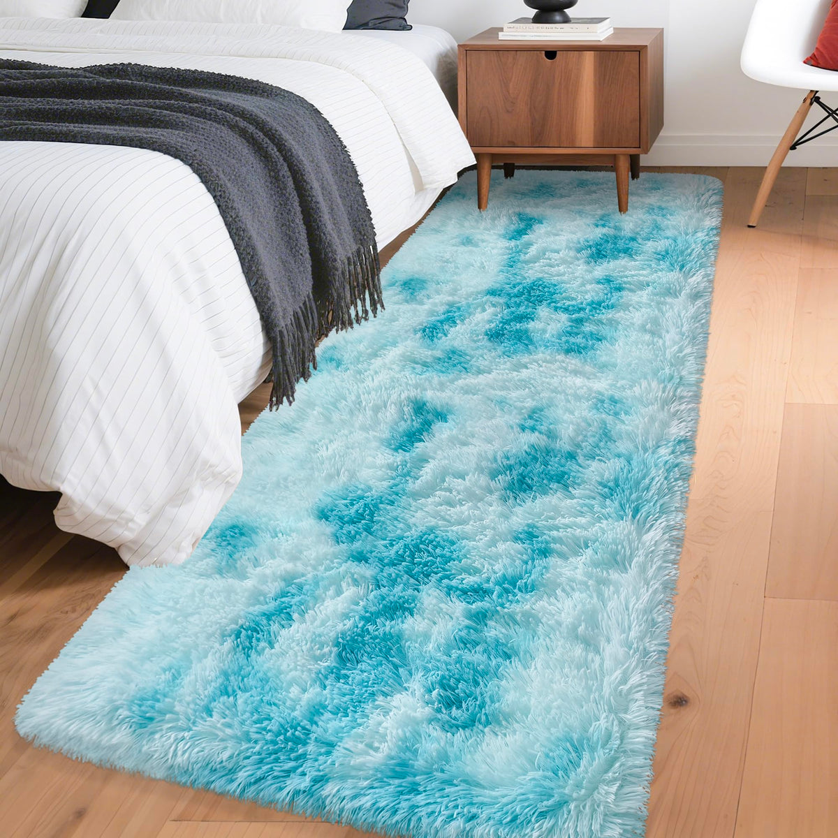 Tie-Dyed Runner Rug for Bedroom Black Grey 2x6ft Fluffy Area Rug Bedside Runner Rug for Kids Room Boys Teens Nursery Baby Living Room Dorm Home Decor Carpets