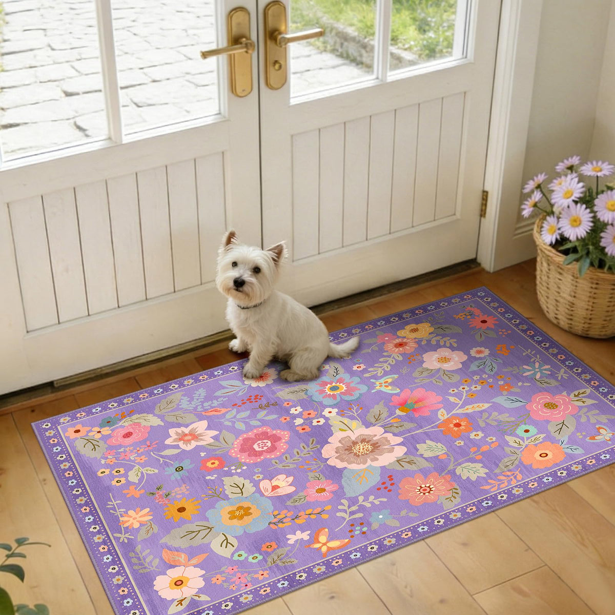 RELEANY Floral Washable 5x7 Area Rugs Pink