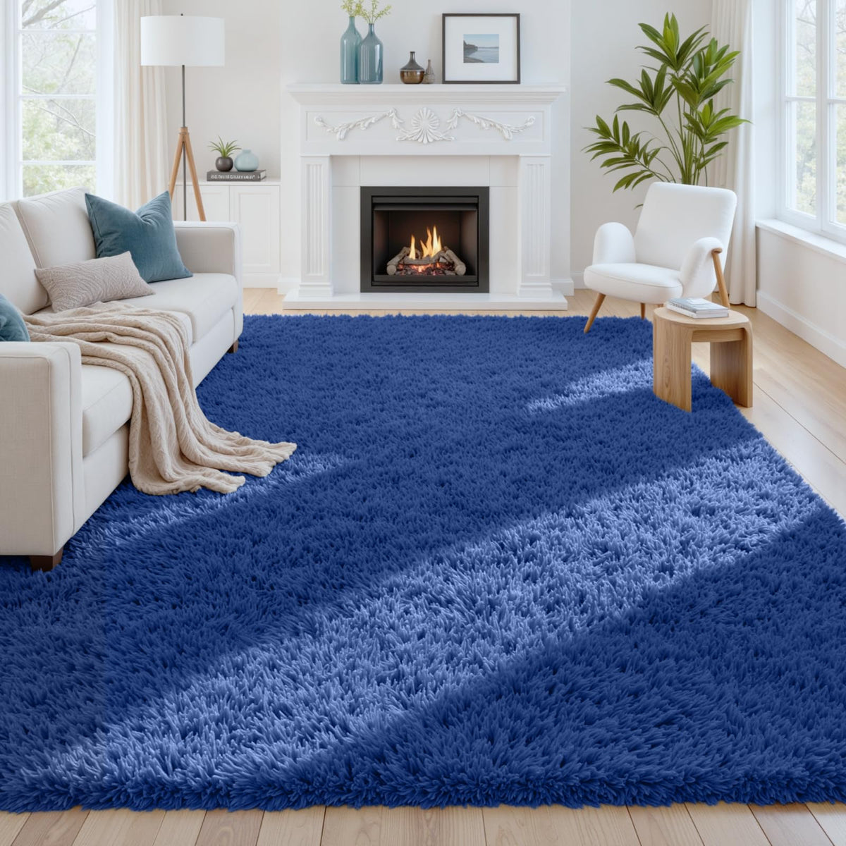 8x10 Fluffy Shag Area Rugs for Living Room Bedroom: Soft Plush Carpet Grey
