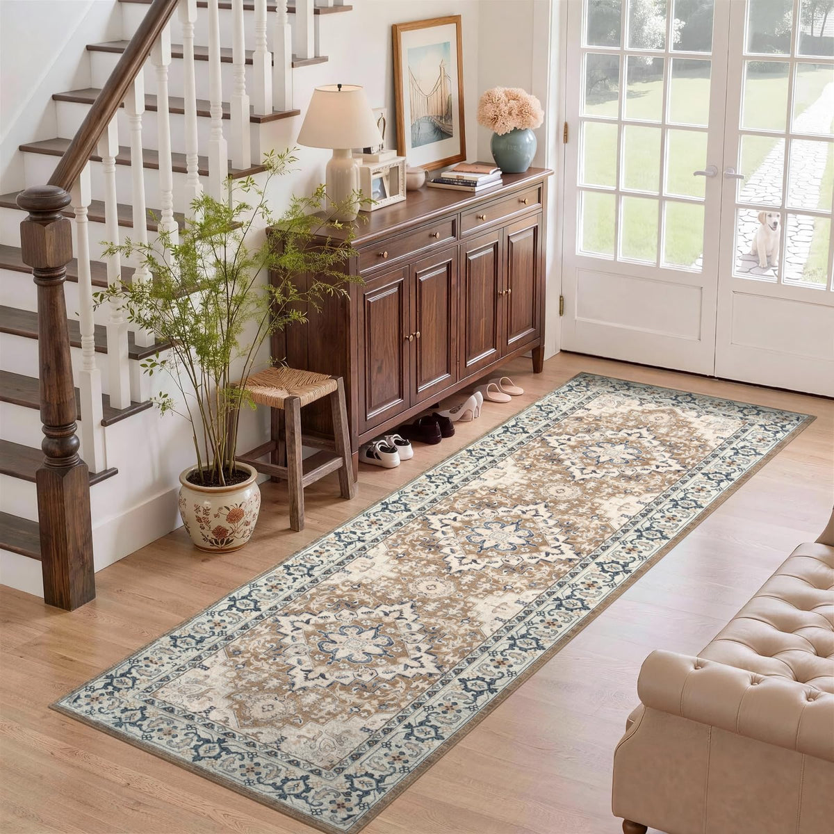Lofus 5x7 Area Rugs for Living Room Bedroom, Soft Boho Carpet Floral Brown
