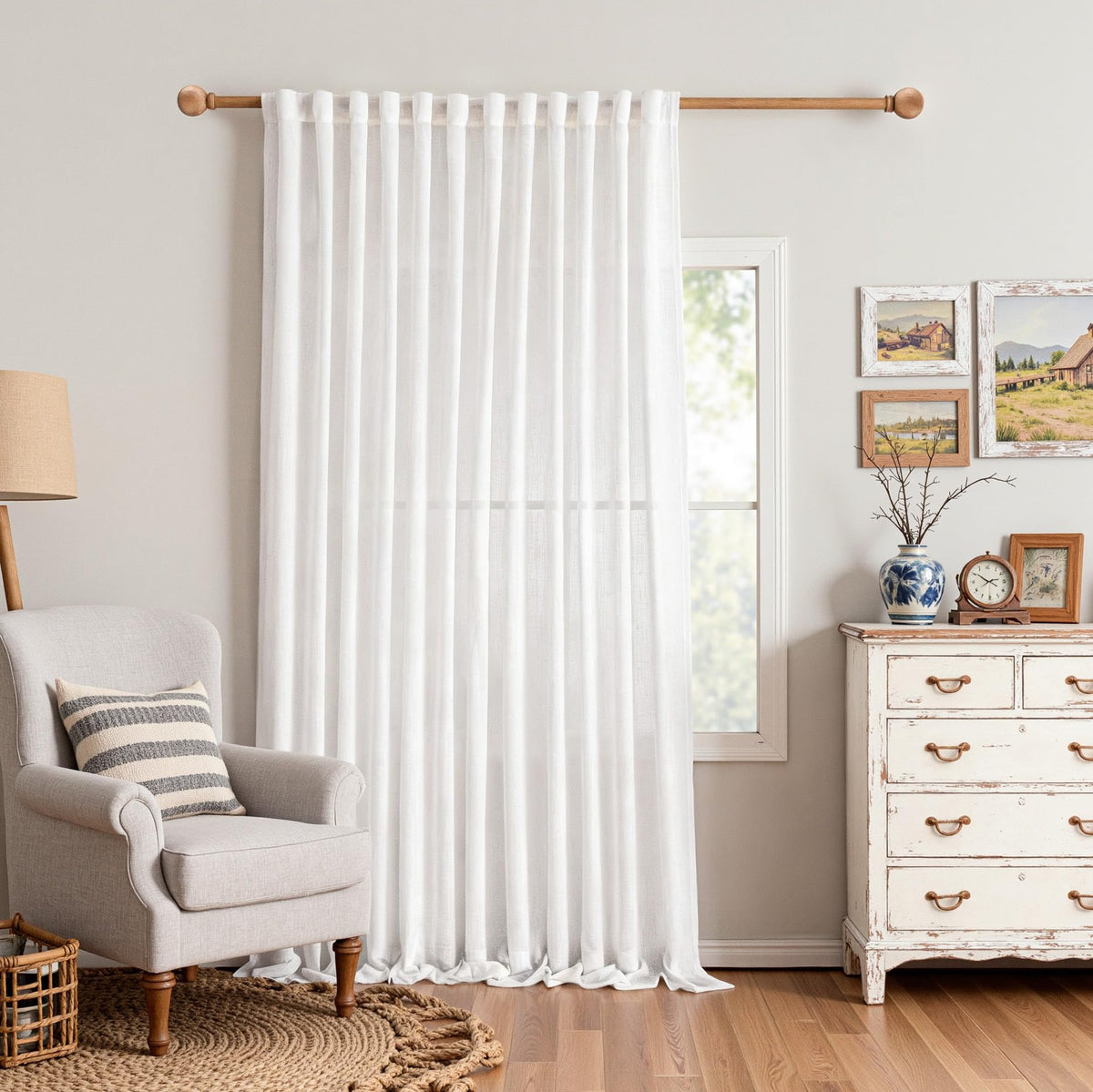 MYSKY HOME Linen Curtains for Living Room, Natural Semi Sheer Curtains & Drapes 84 inches Length 2 Panels Set Farmhouse Country Boho Style Back Tab Draperies for Sliding Glass Door, 50" Wide, Linen