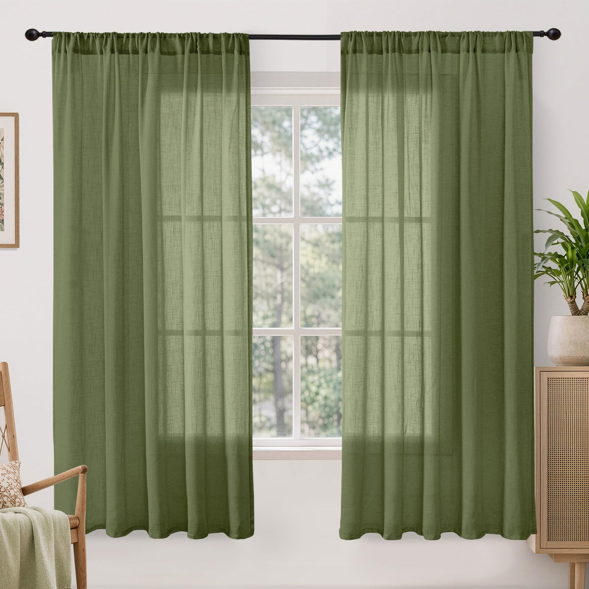 BGment Linen Sheer Curtains 84 Inches Long 2 Panels Set for Living Room