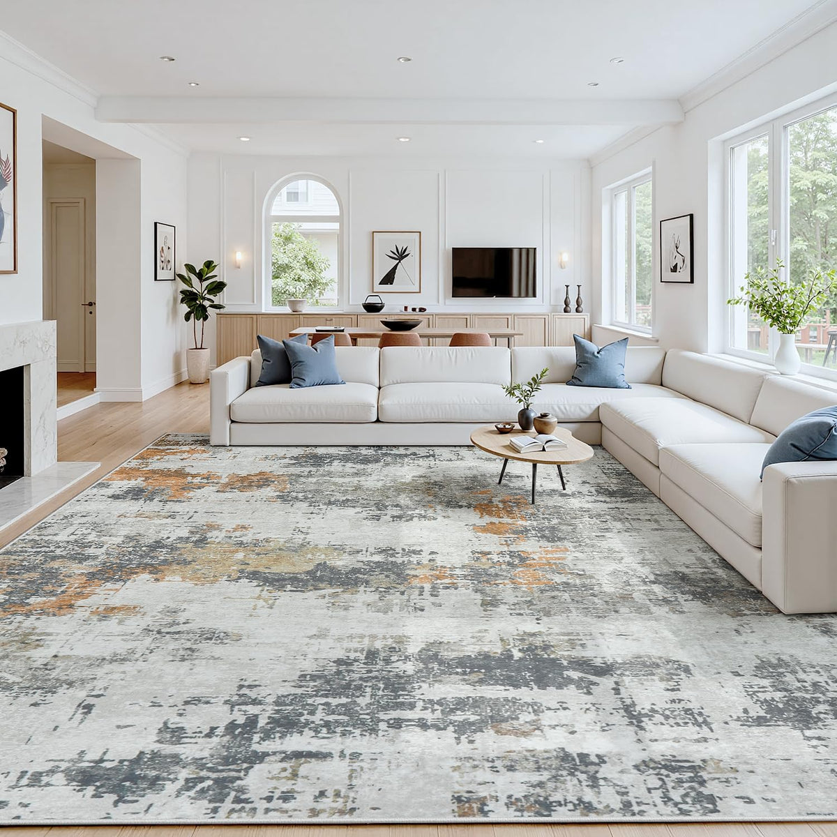 8x10 Area Rugs for Living Room: Washable Soft Black Abstract Bedroom Carpet