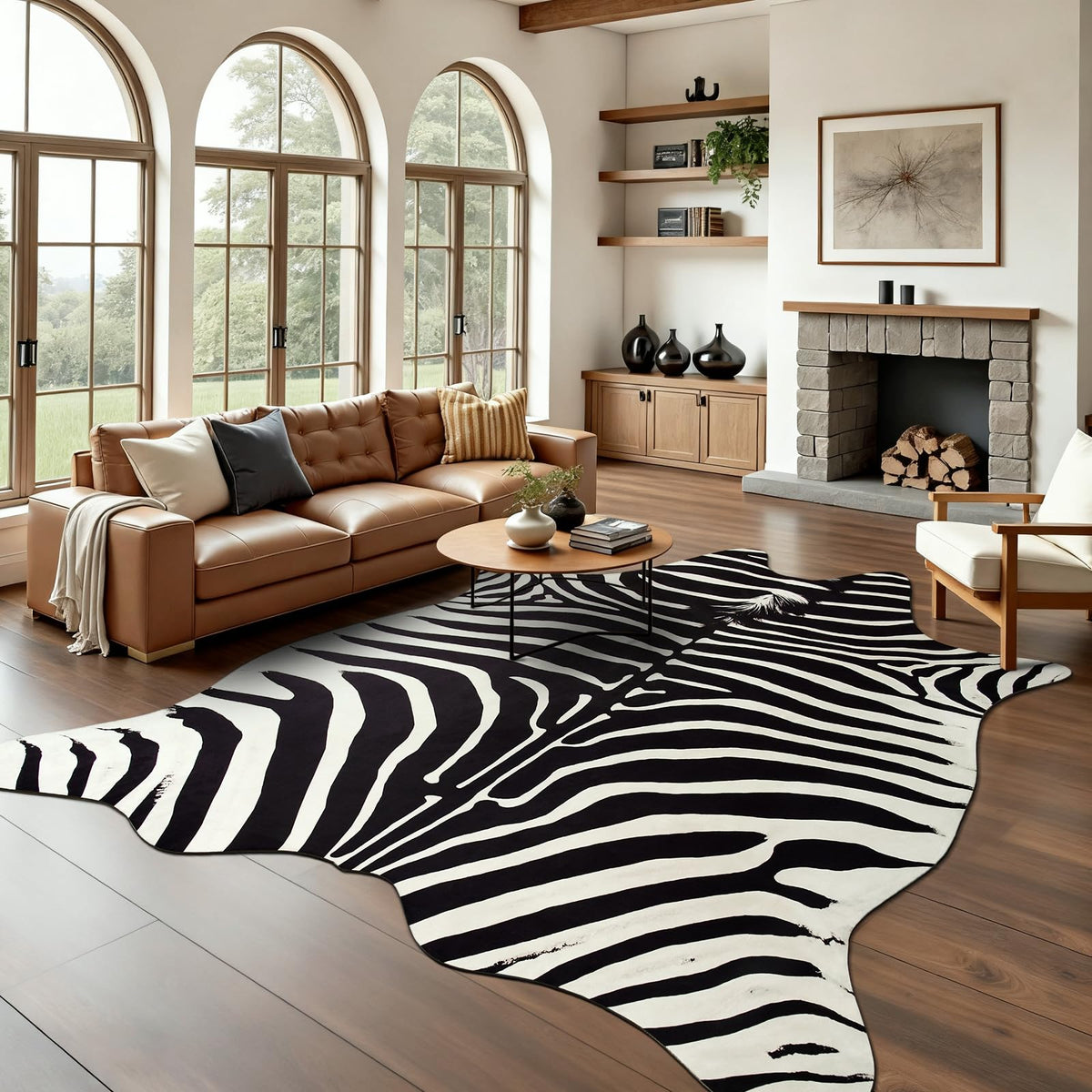 BENRON Faux Cowhide Rug, Cow Print Rug for Living Room Bedroom 4.6x5.2ft