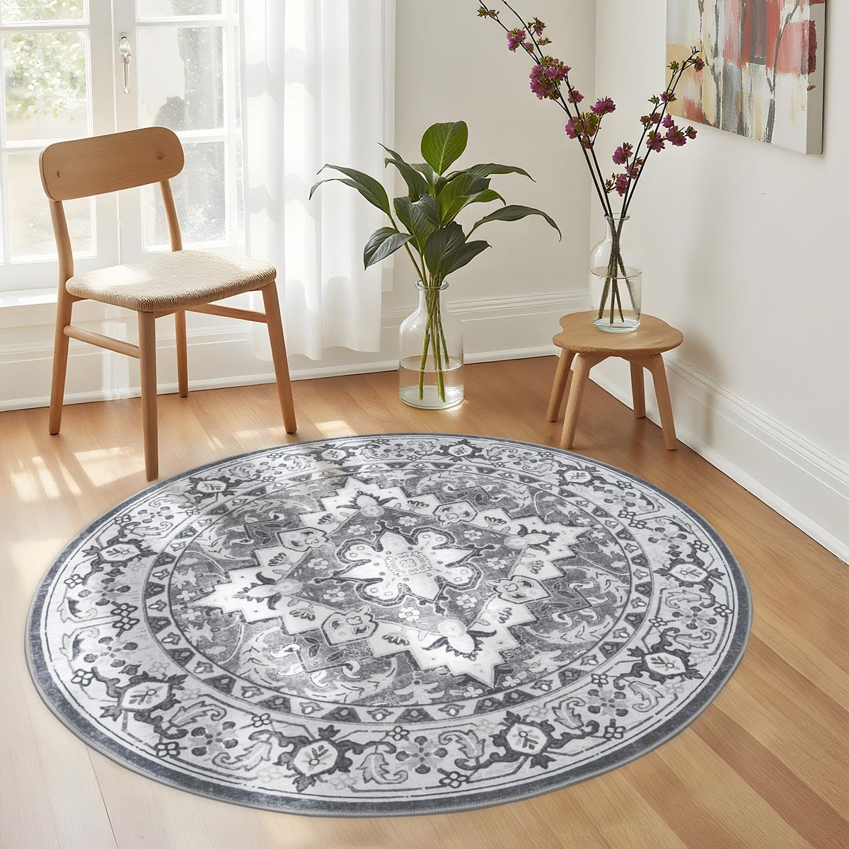 Lessymo 8 x 10 Area Rugs for Living Room, Machine Washable Rug Grey White