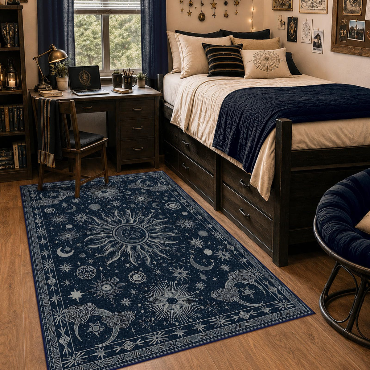 Vacuum-Friendly, 5x7 Washable Area Rug, Black Gold Beige Red