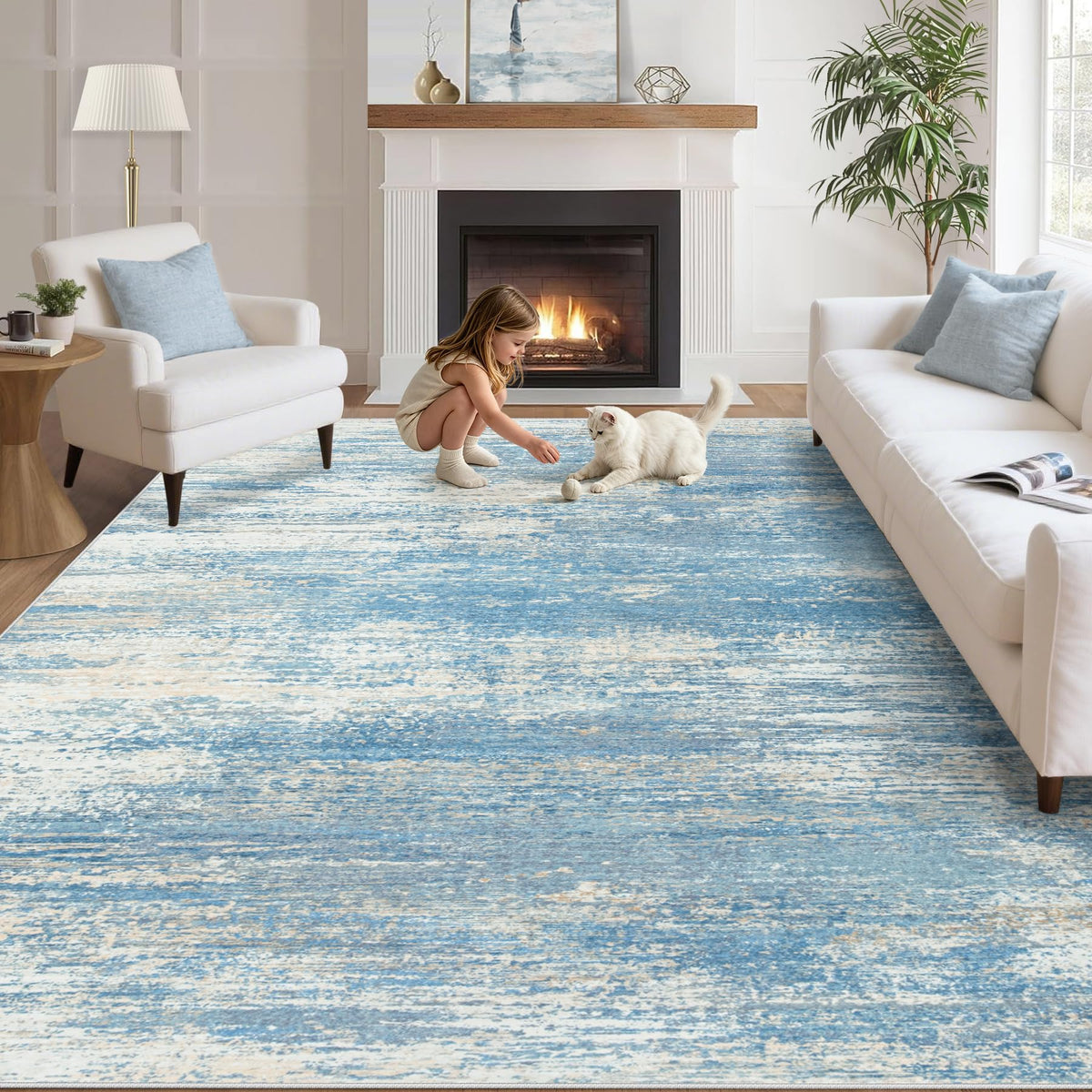 Washable Rug 8x10 Area Rugs for Living Room: Large Neutral Soft Rug Abstract Non Slip Low Pile Modern Carpet for Bedroom Kitchen Nursery Office Dining Room Indoor (Beige, 8'x10')