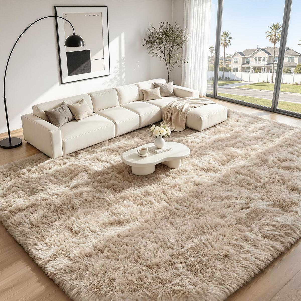 TENGTENGLINK 8x10 Fluffy Shag Area Rug Living Room Bedroom Washable Black