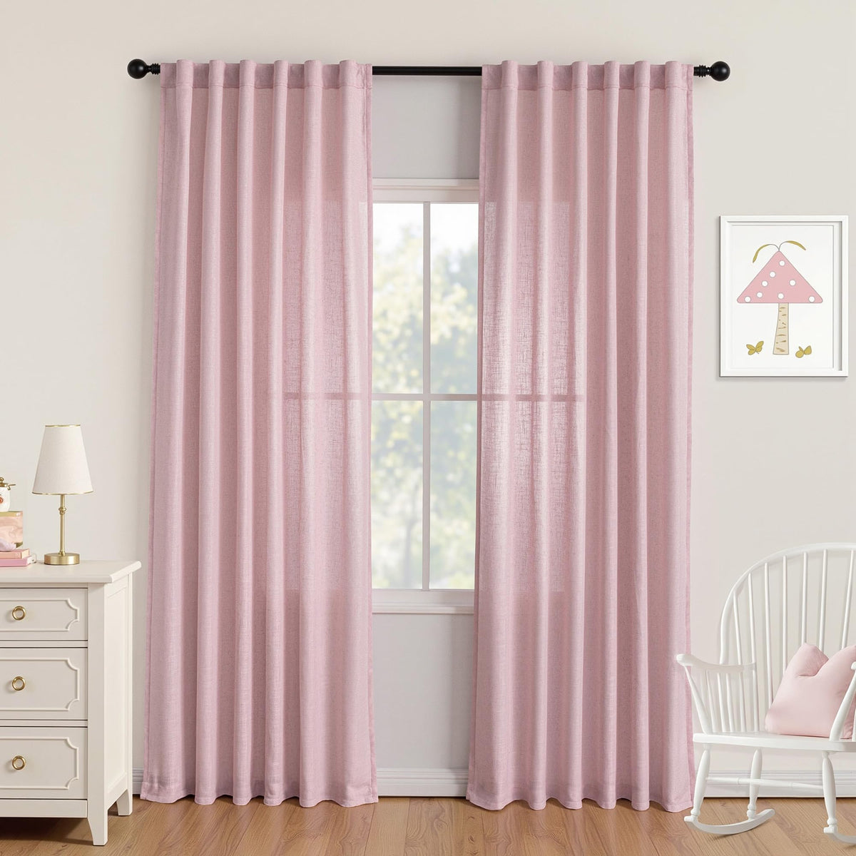 MYSKY HOME Linen Curtains for Living Room, Natural Semi Sheer Curtains & Drapes 84 inches Length 2 Panels Set Farmhouse Country Boho Style Back Tab Draperies for Sliding Glass Door, 50" Wide, Linen