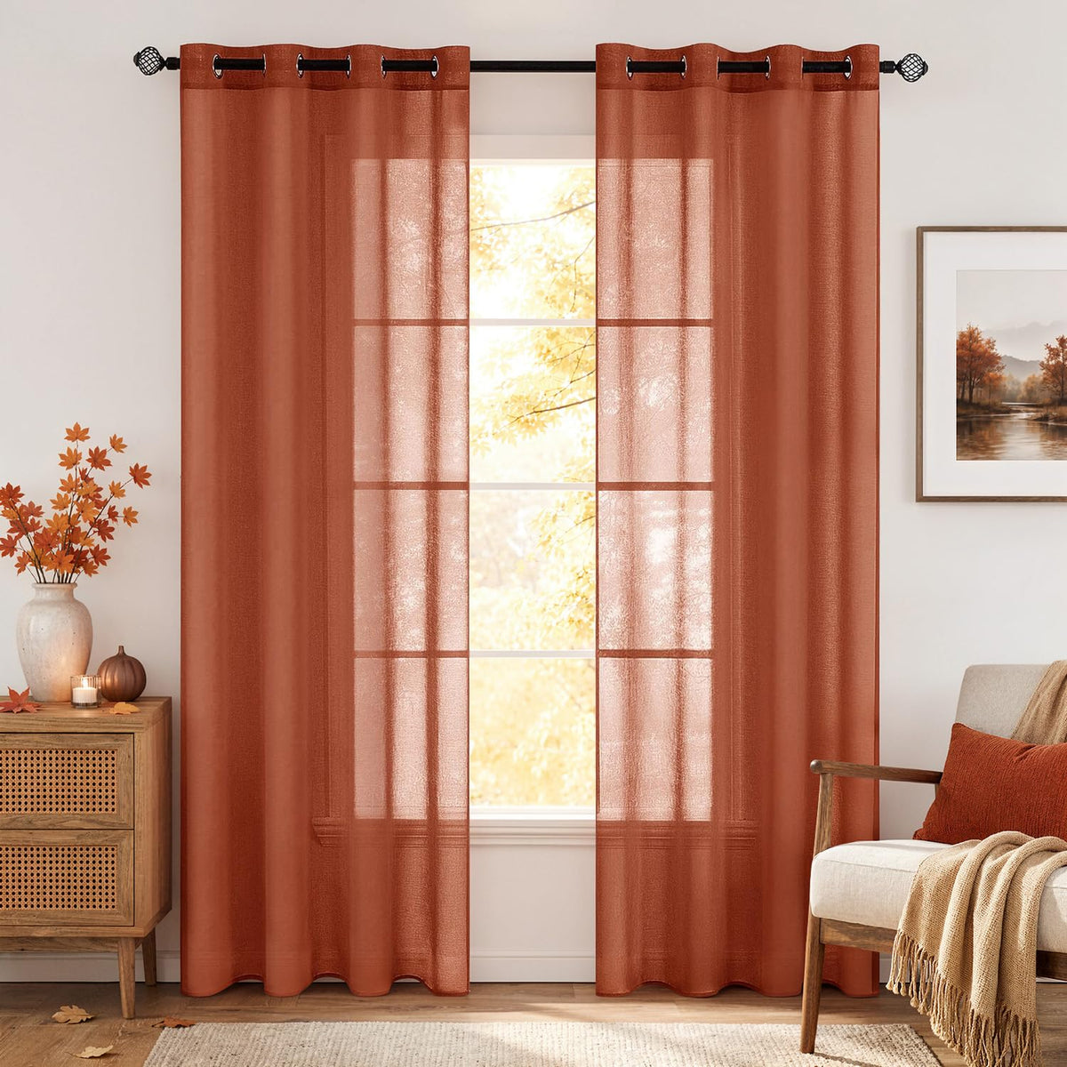 MIULEE Ivory Sheer Curtains Linen Textured Panels 54X84 Inches