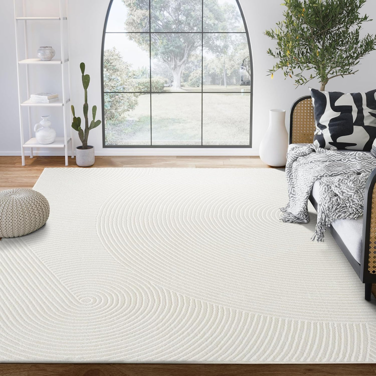 Abani Neutral Beige Area Rug | 5' x 8' Tan Geometric Carpet with Zen Circle Pattern | Rugs for Living Room, Bedroom, Office