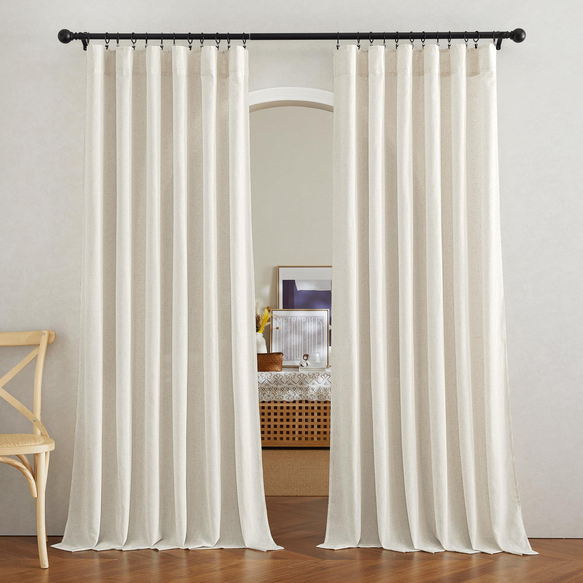NICETOWN Natural Linen Curtains & Drapes for Windows 84 inch Long, Rod Pocket & Back Tab Thick Flax Semi Sheer Privacy Assured with Light Filtering for Bedroom/Living Room, W55 x L84, 2 Pieces