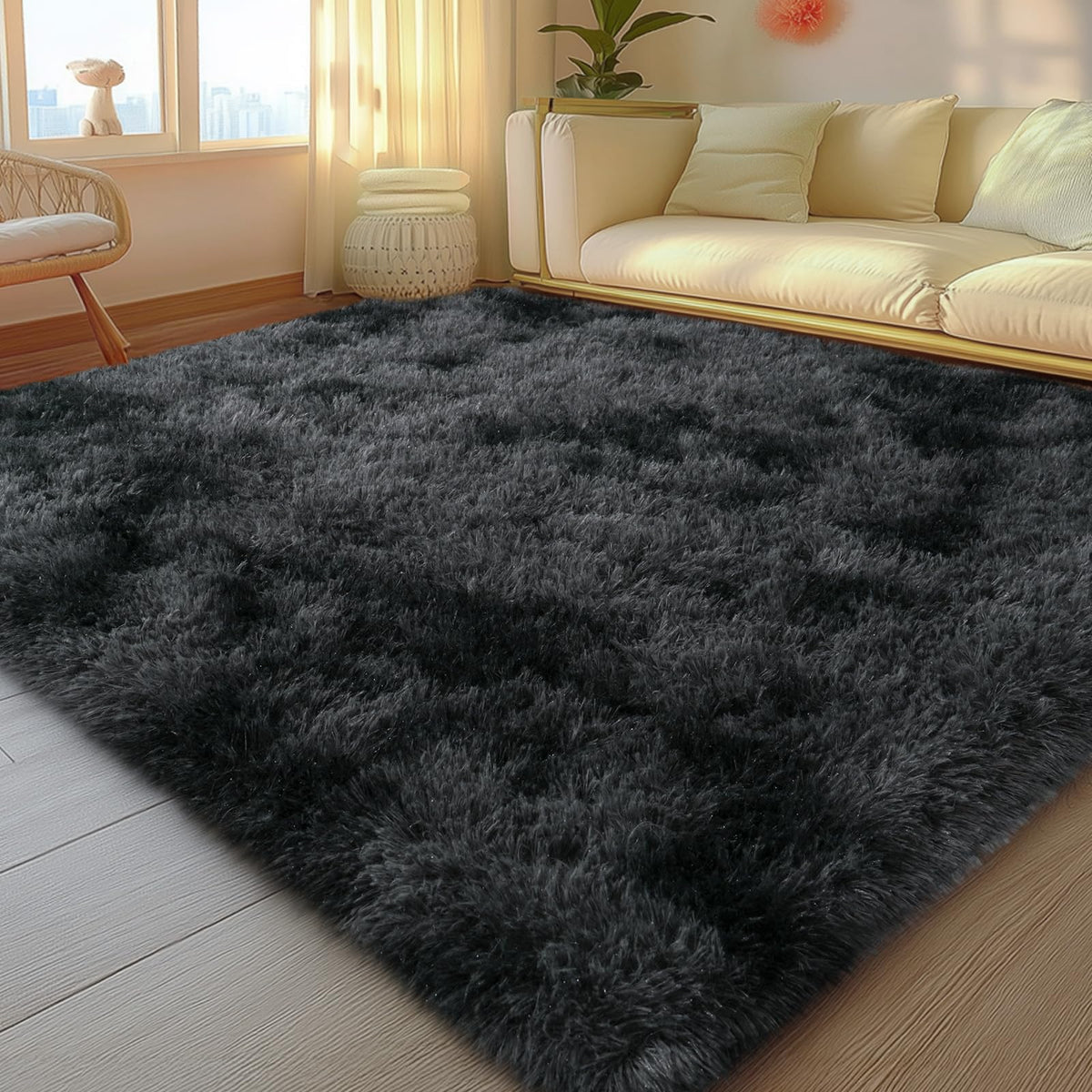 Mugorn 8x10 Area Rugs for Living Room, Large Fluffy Black Rugs for Bedroom