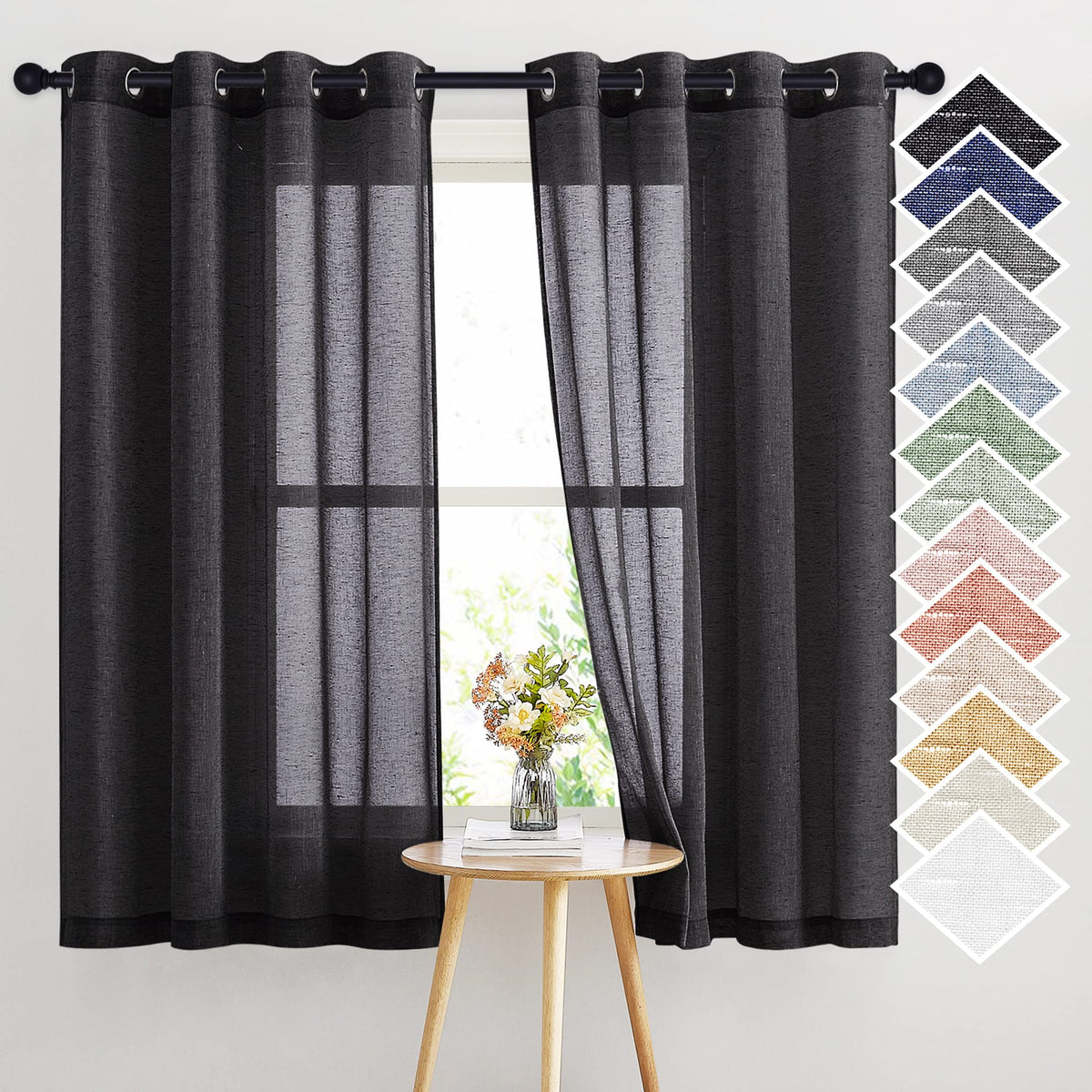 NICETOWN White Sheer Linen Curtains 84 Inch Length 2 Panels Set, W52xL84