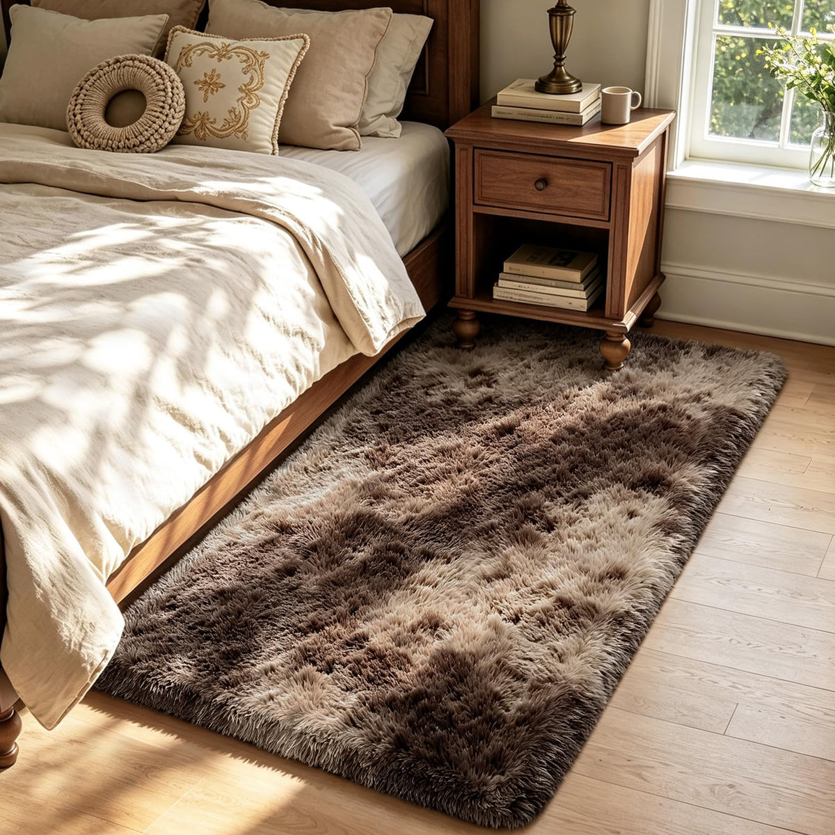 Beige 8x10 Area Rugs for Living Room, Fluffy Shag Rug Large Bedroom Carpet