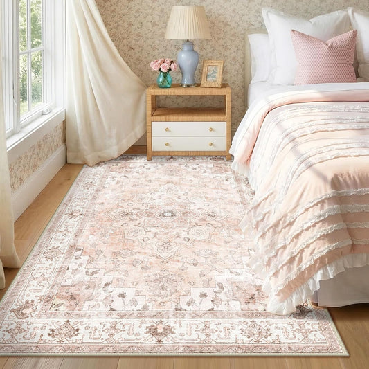 CAPALOCA 5x7 Washable Nursery Girls Low Pile Area Rug Pink