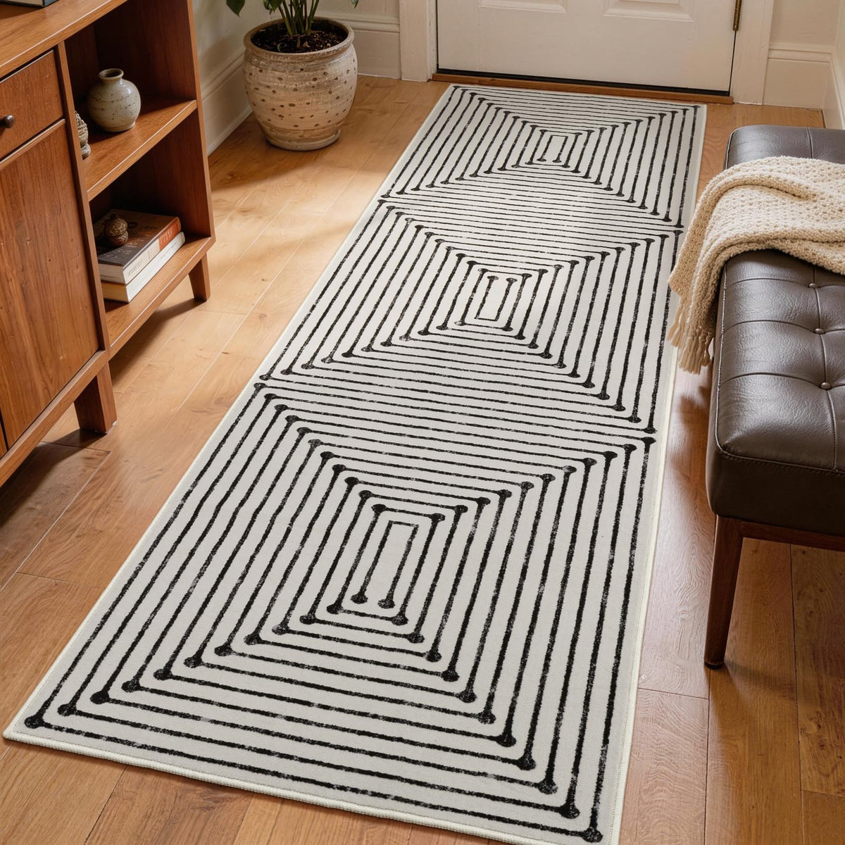 YIHOUSE Washable 5x7 Area Rugs for Living Room, Black and White Striped Rug for Bedroom Playroom Non Slip Low Pile, Soft Modern Geometric Carpet for Entryway Home Office Decor