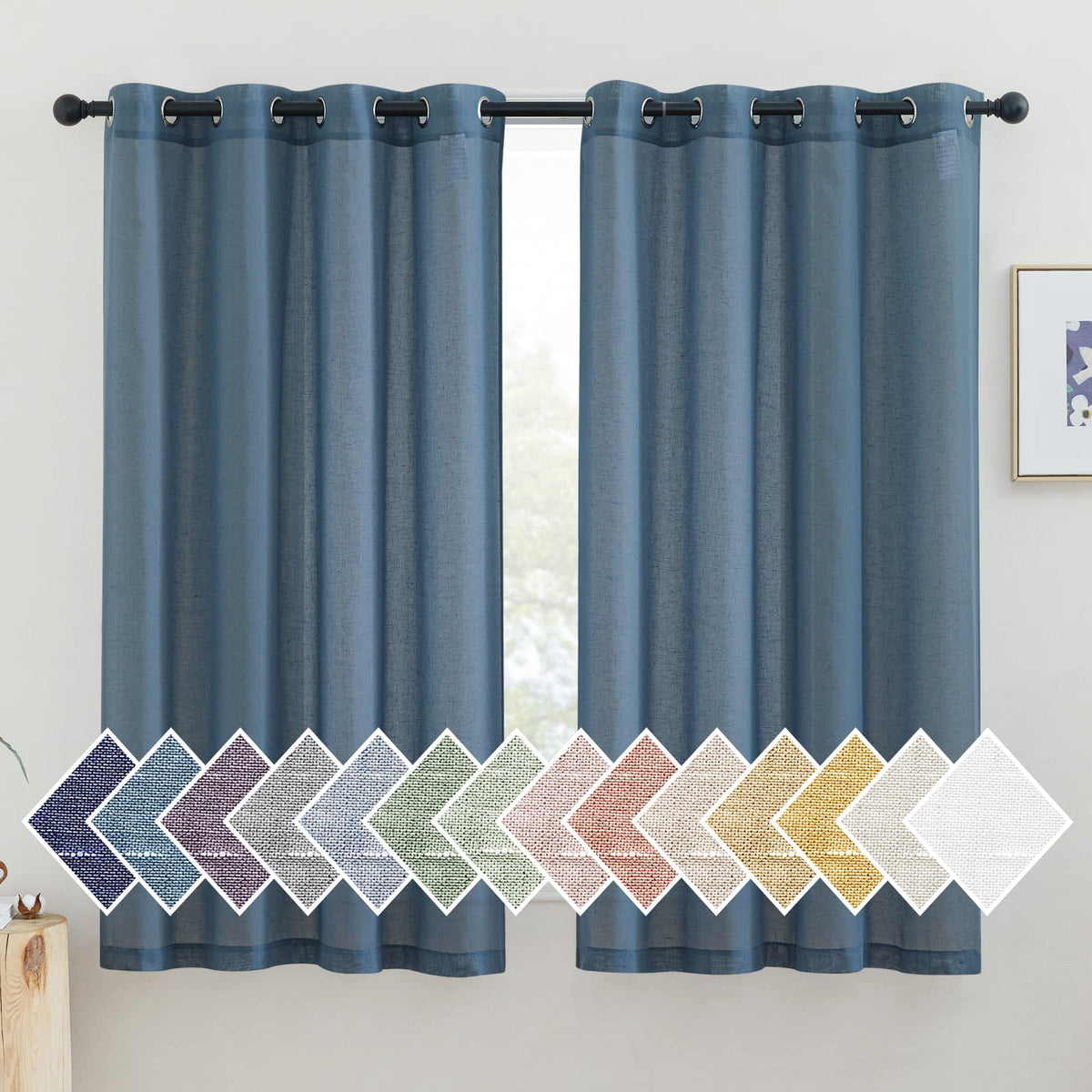 NICETOWN White Sheer Linen Curtains 84 Inch Length 2 Panels Set, W52xL84