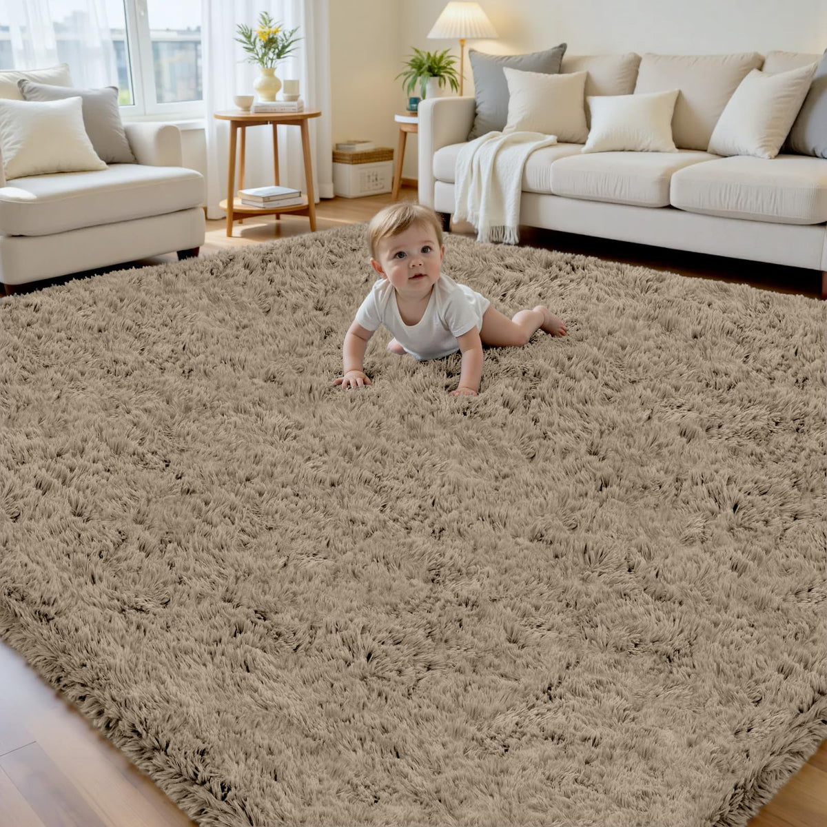 6x9 Black Fluffy Fuzzy Shag Area Rug for Living Room, Bedroom, Dorm Carpet