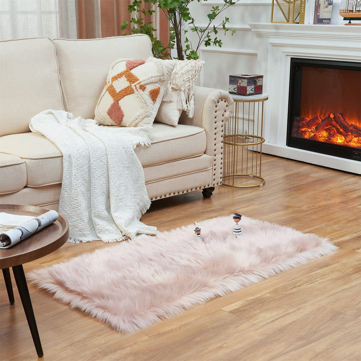 EasyJoy Ultra Soft Fluffy/Fuzzy Shaggy Area Rug Faux Fur Chair Cover Seat Pad for Bedroom Floor Sofa Living Room (2 x 6 ft Sheepskin, Beige)
