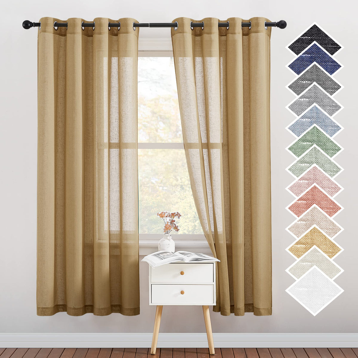 NICETOWN White Sheer Linen Curtains 84 Inch Length 2 Panels Set, W52xL84