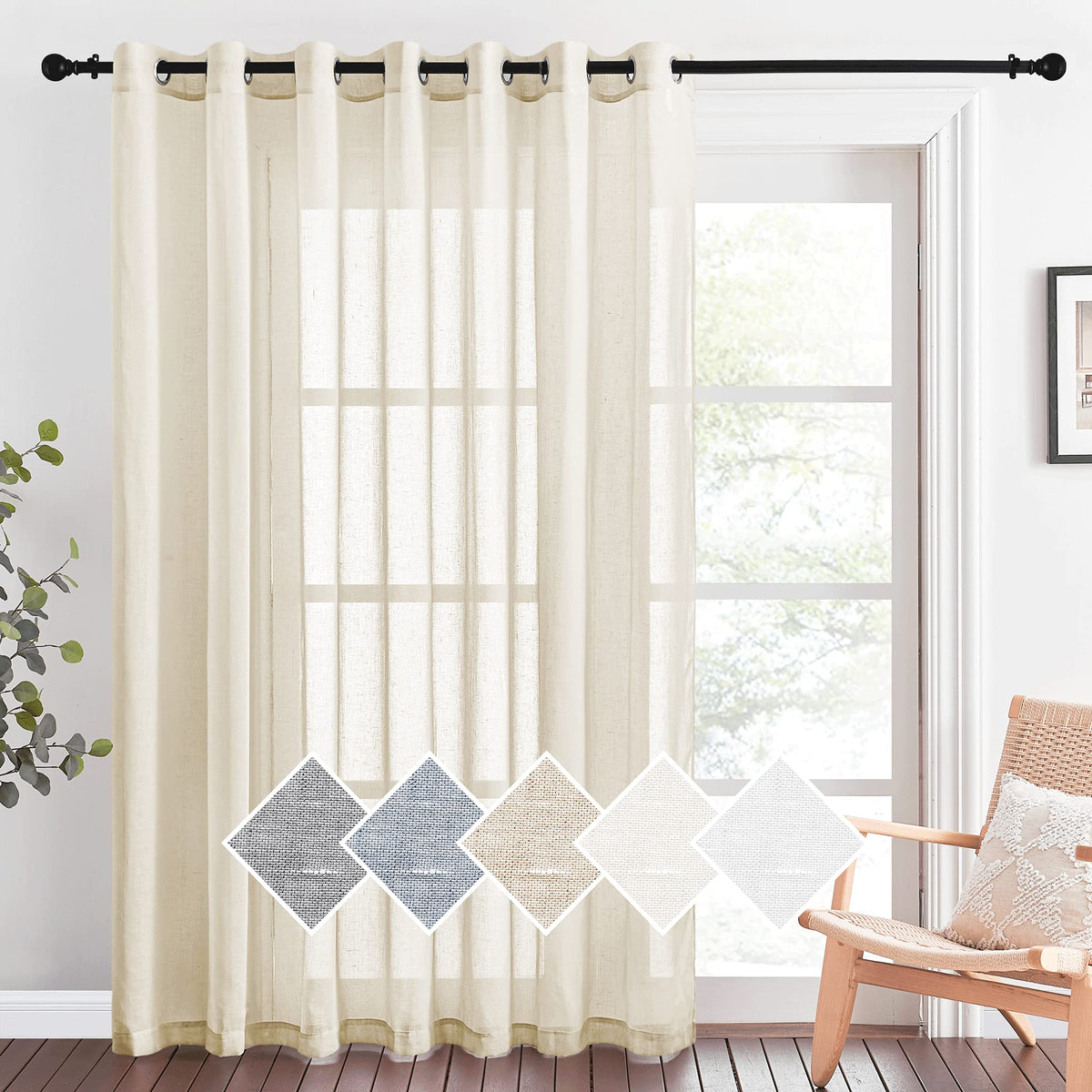 NICETOWN White Sheer Linen Curtains 84 Inch Length 2 Panels Set, W52xL84