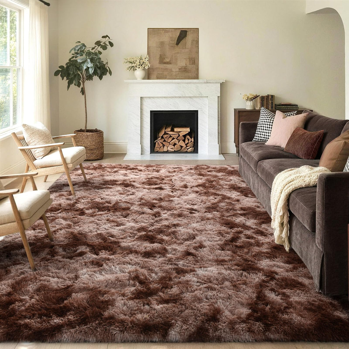 5x8 Area Rugs For Living Room Fluffy Black Rug For Bedroom (Black)