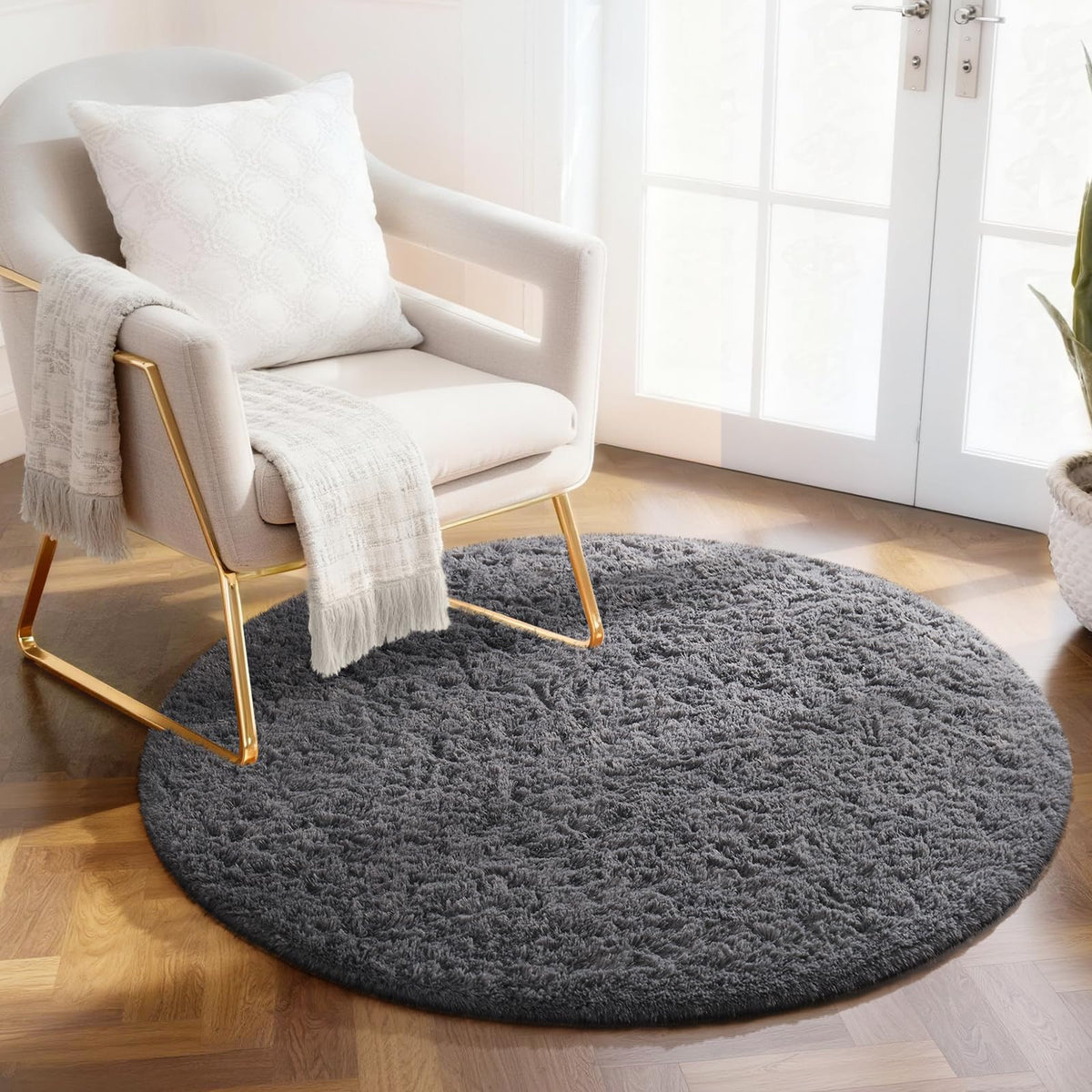 Ophanie Area Rugs for Living Room Bedroom, Washable Non-Slip Fluffy Soft Grey Shag Carpet, Indoor Floor Gray 4x6 Fuzzy Shaggy Living Room Plush Rug for Kids Home Dorm Decor Aesthetic