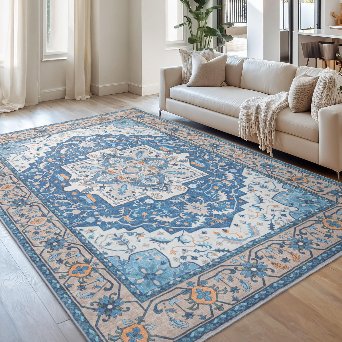 Lessymo 8 x 10 Area Rugs for Living Room, Machine Washable Rug Grey White