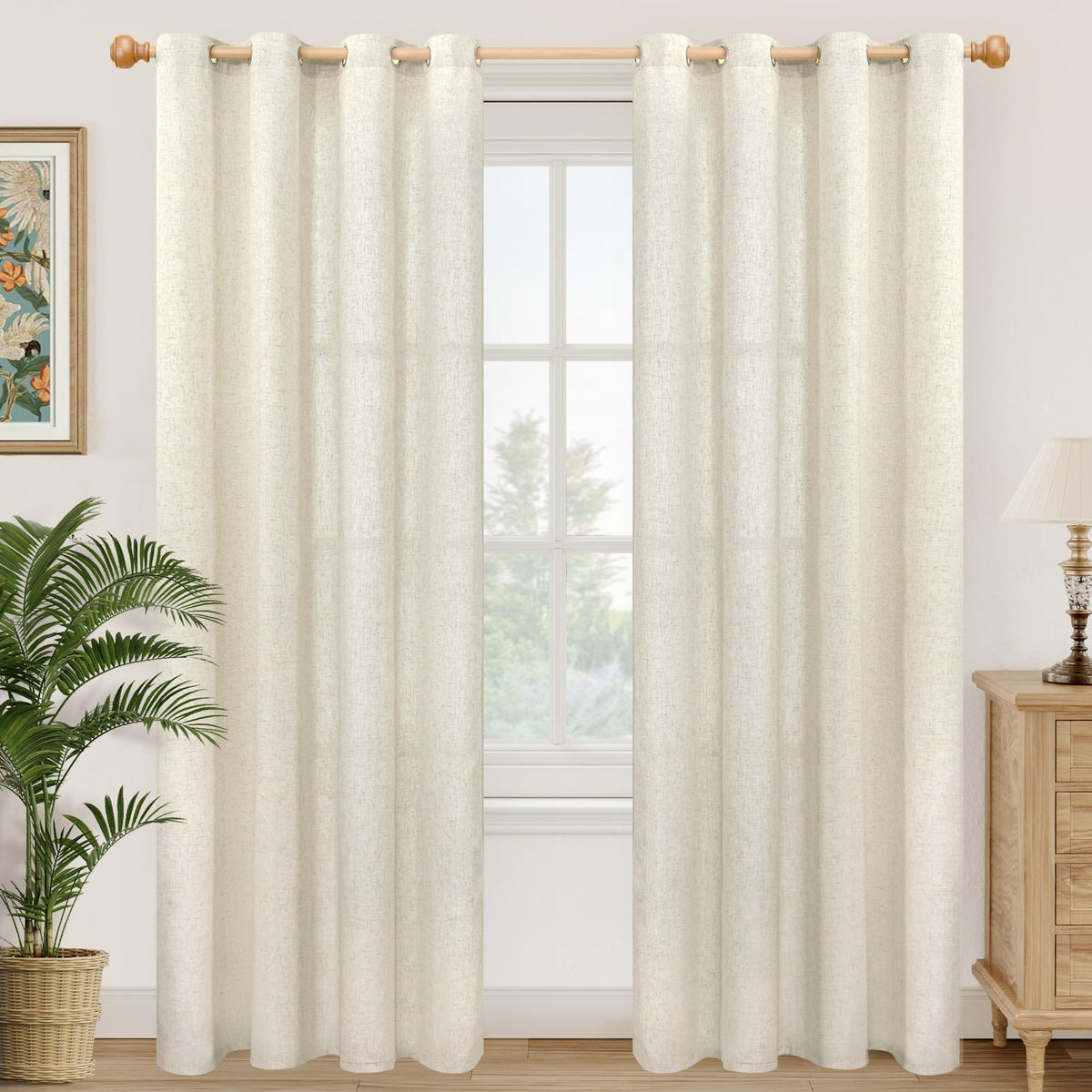 YoungsTex Linen Semi Sheer Curtains 63 Inch Length, Light Filtering Drapes
