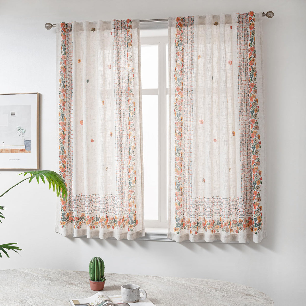 MYSKY HOME Sheer Linen Curtains 84 Inch Length Light Filtering 2 Panels