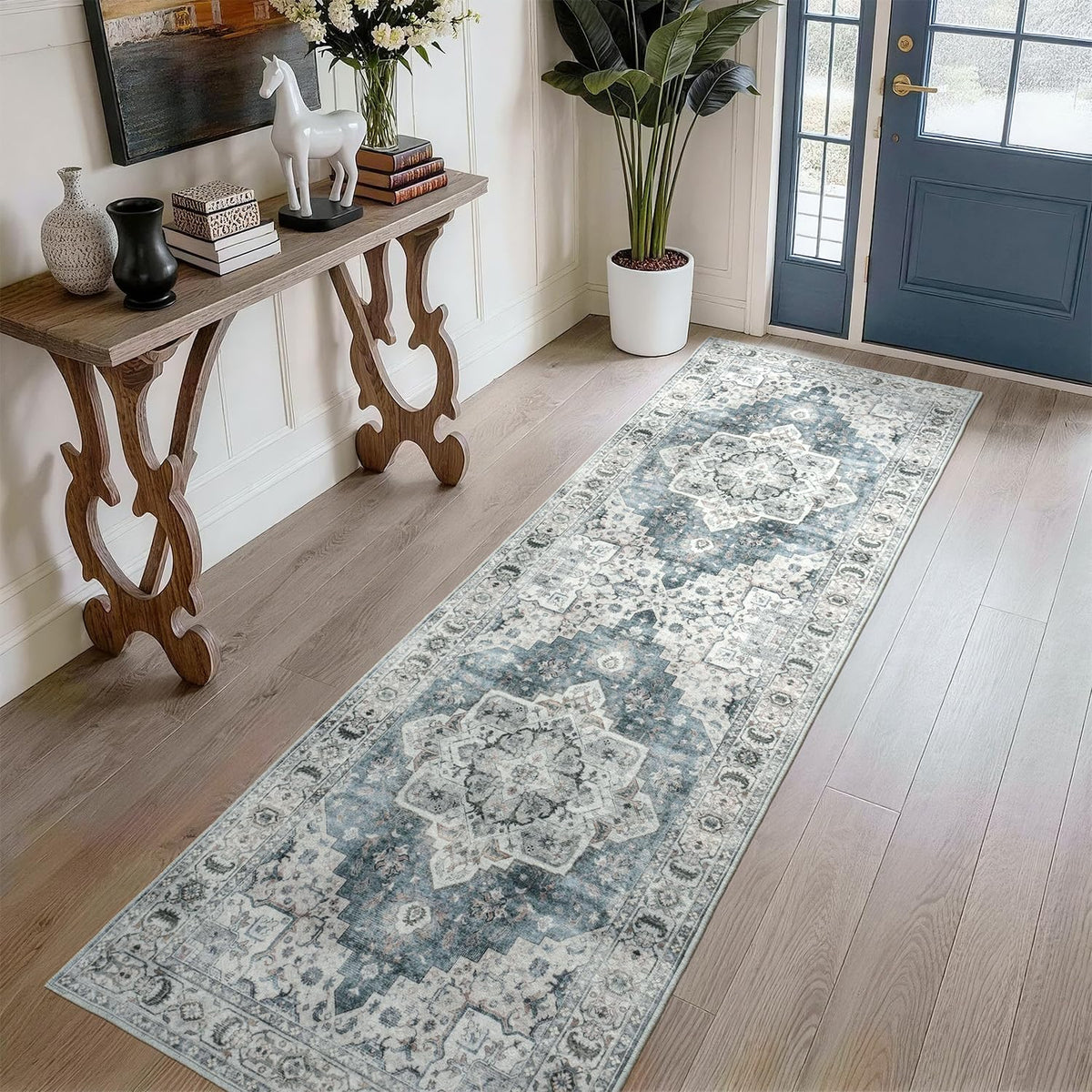 Lessymo 8 x 10 Area Rugs for Living Room, Machine Washable Rug Grey White