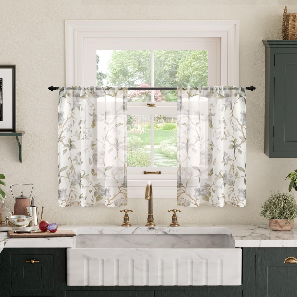 Lajode Pink Floral Sheer Curtains for Girls Room - 52x84 Inch 2 Panels
