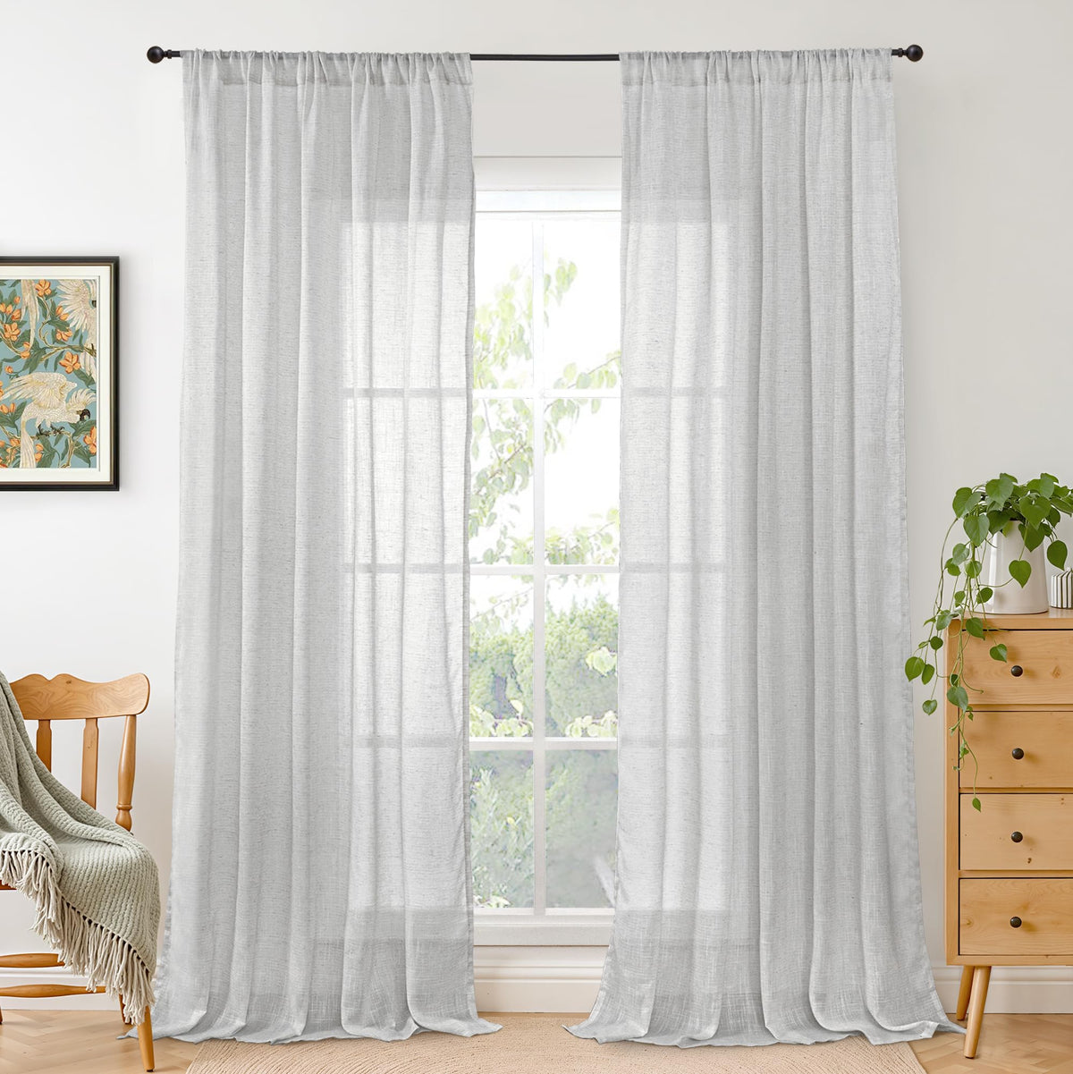 BGment Linen Sheer Curtains 84 Inches Long 2 Panels Set for Living Room
