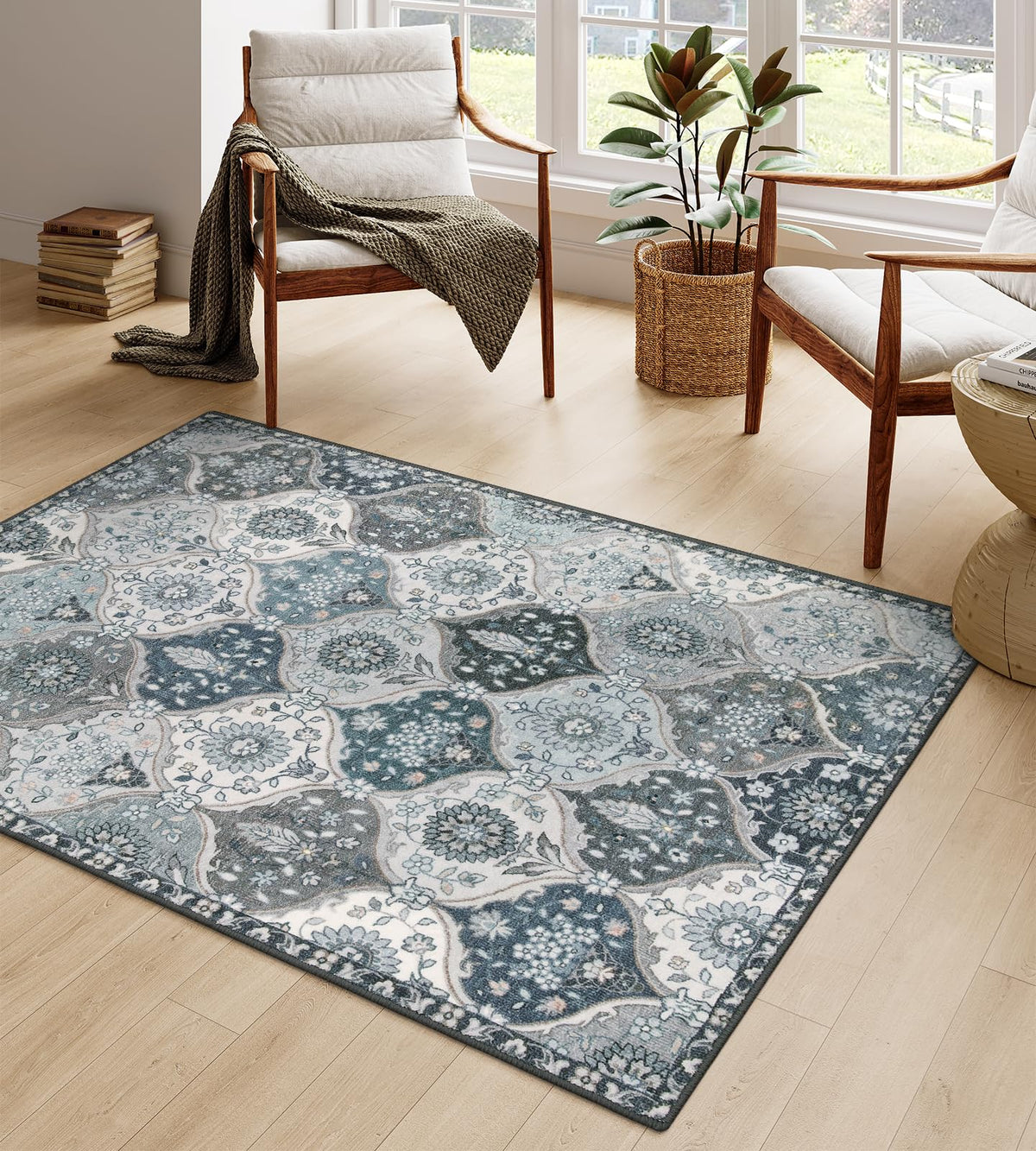 Lahome Moroccan Washable Small Area Rug, 3x5 Rug for Bedroom Living Room