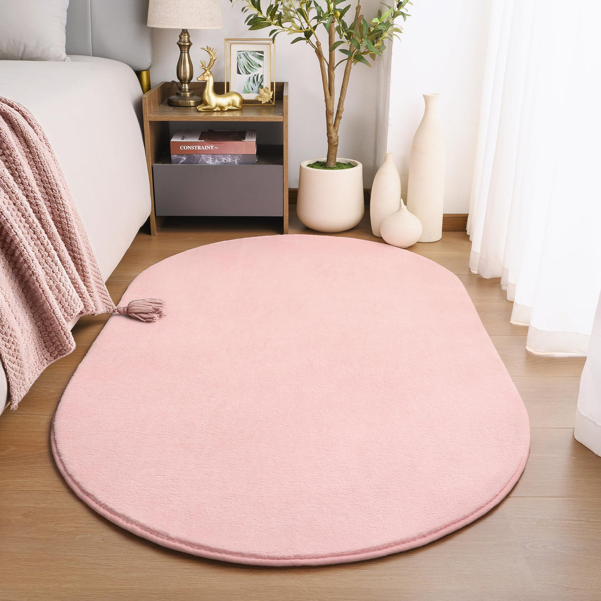 Amearea Soft Oval Rugs for Bedroom, 2.6 x 5.3 Black Bedroom Bedside Rug