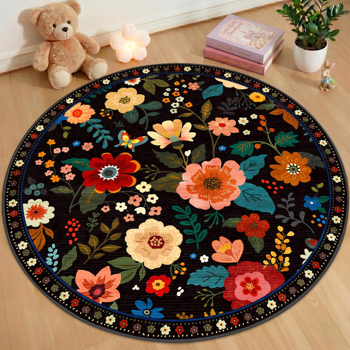 RELEANY Floral Washable 5x7 Area Rugs Pink