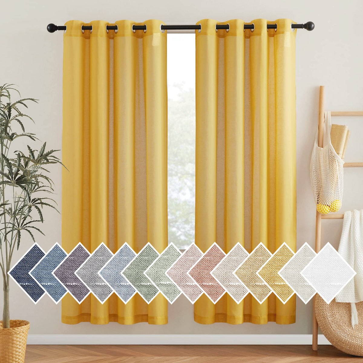 NICETOWN White Sheer Linen Curtains 84 Inch Length 2 Panels Set, W52xL84