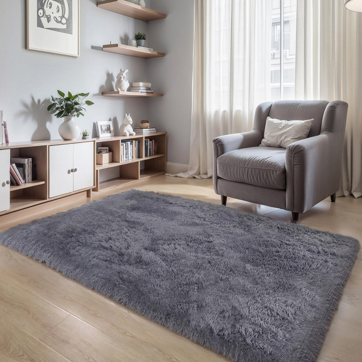 Pink Fluffy 4x6 Area Rugs for Bedroom Girls, Plush Washable Carpet