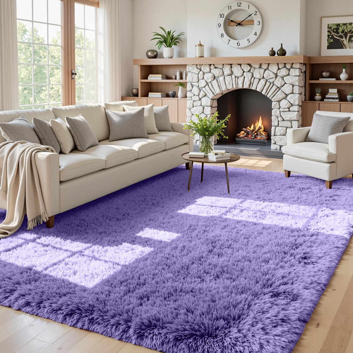 8x10 Fluffy Shag Area Rugs for Living Room Bedroom: Soft Plush Carpet Grey