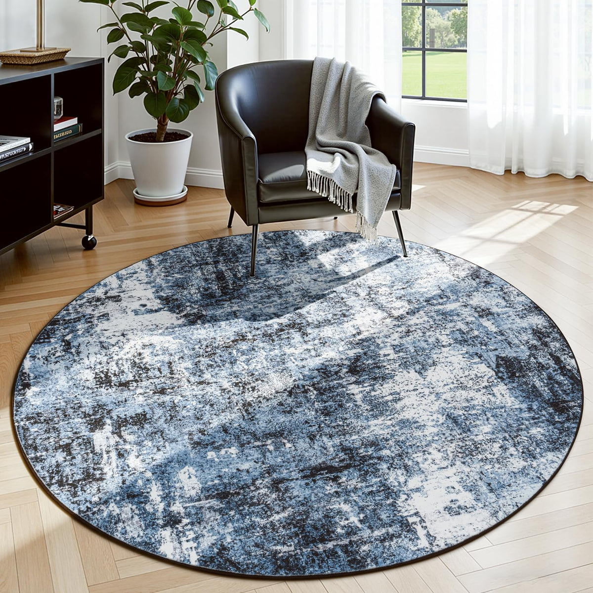 Rugflix 8x10 Area Rugs for Living Room, Washable Large Rug Stain-Resistant Low Pile, Modern Dark Carpet for Dining Room Home Office Kid Room Nursery Bedroom, Navy Blue/Black