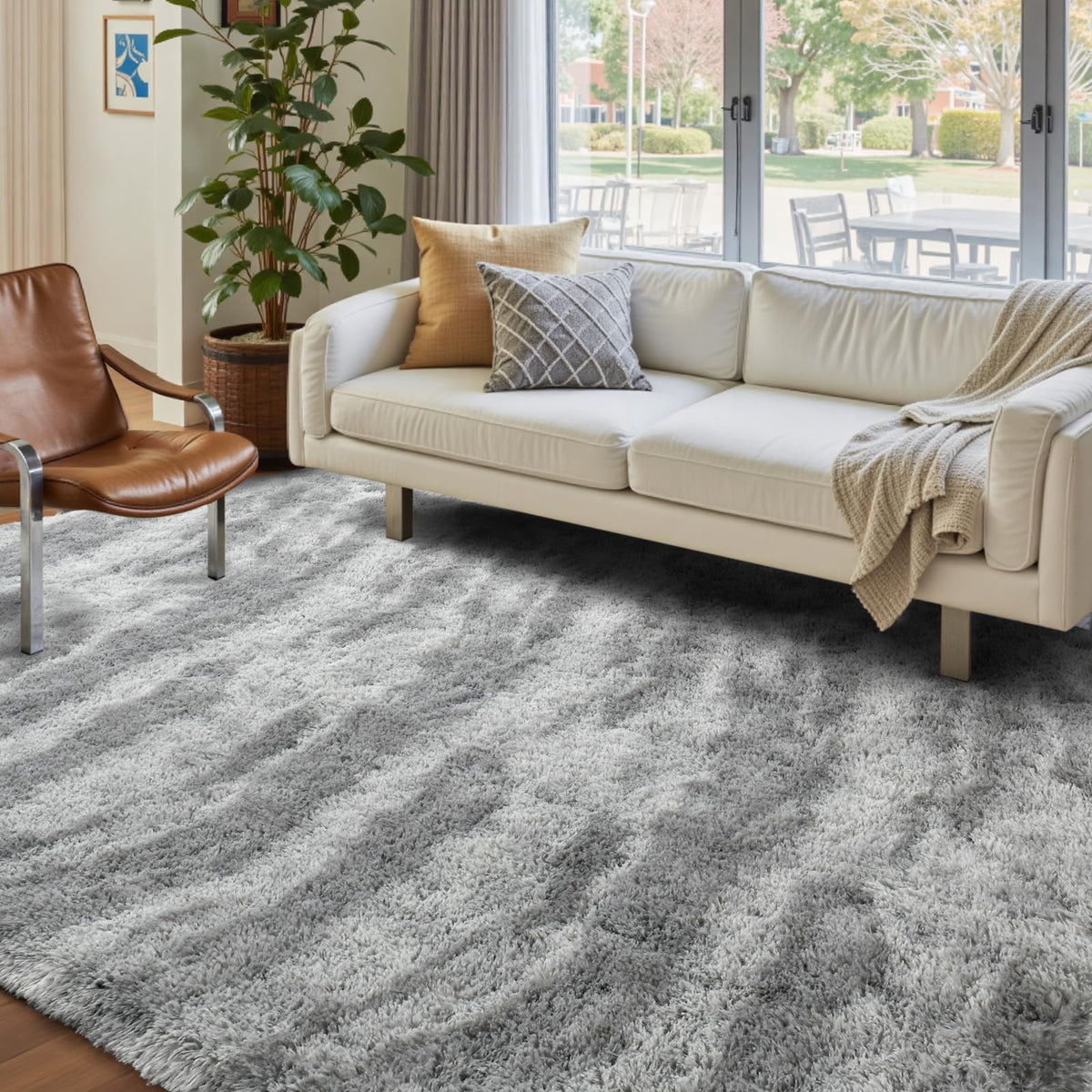 5x8 Area Rugs For Living Room Fluffy Black Rug For Bedroom (Black)