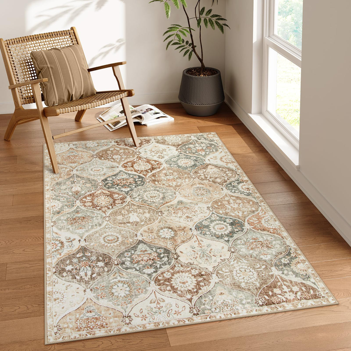 Lahome Moroccan Washable Small Area Rug, 3x5 Rug for Bedroom Living Room