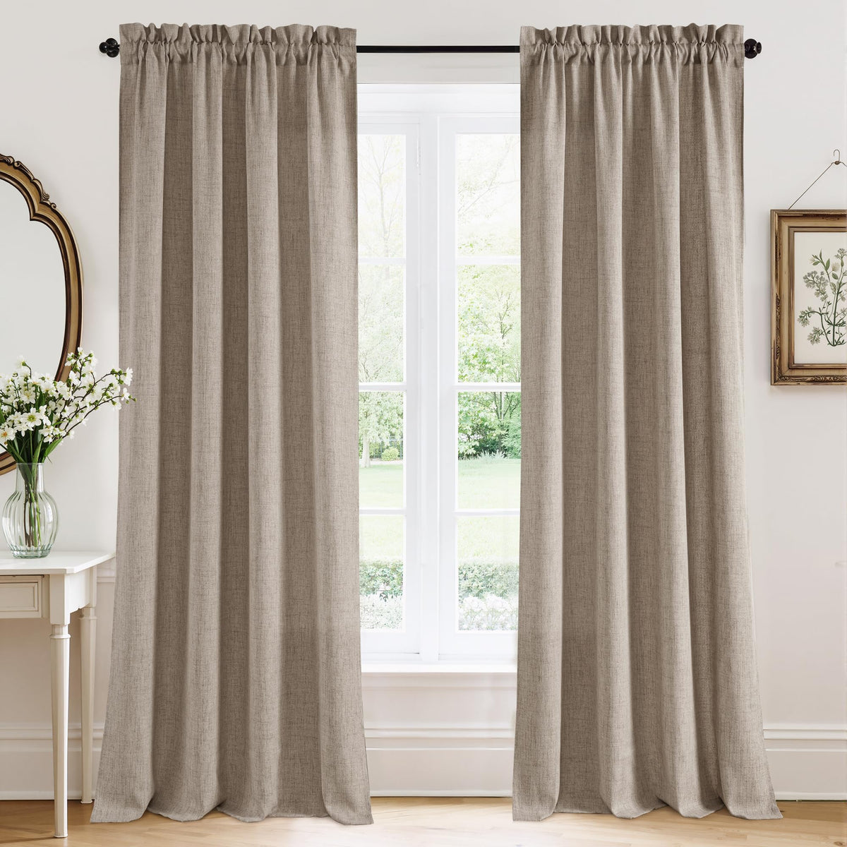 RYB HOME White Semi Sheer Curtains 84 inches Long for Living Room