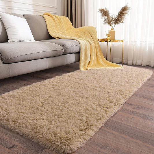 Soft Runner Rugs for Bedroom Hallway 2x6 Beige Fluffy Shag Washable