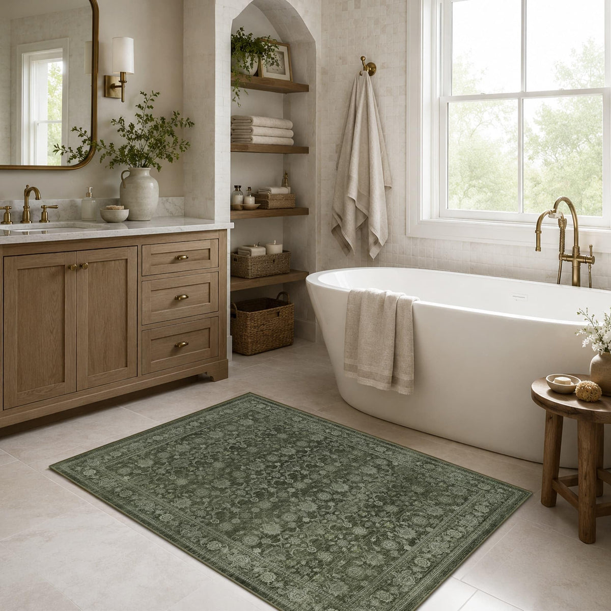 8x10 Washable Boho Area Rug, Dark Beige Farmhouse for Living Room