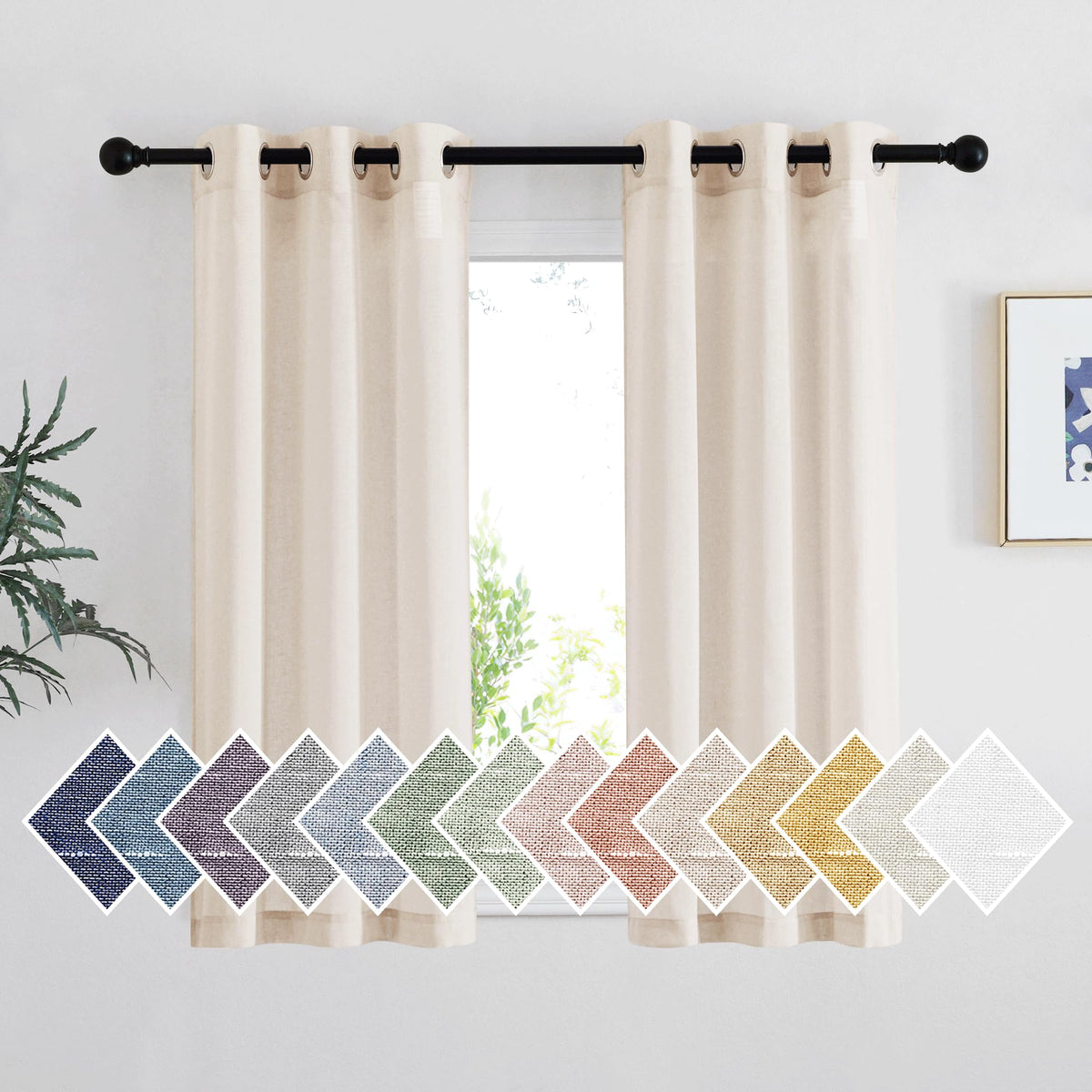 NICETOWN White Sheer Linen Curtains 84 Inch Length 2 Panels Set, W52xL84